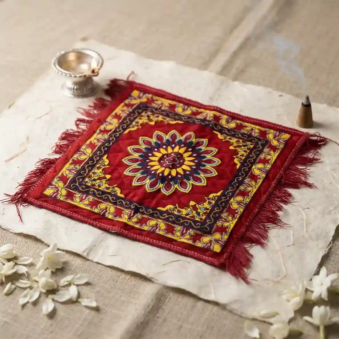 Asan for Puja | Velvet Quilted Sitting Mat | Small Size